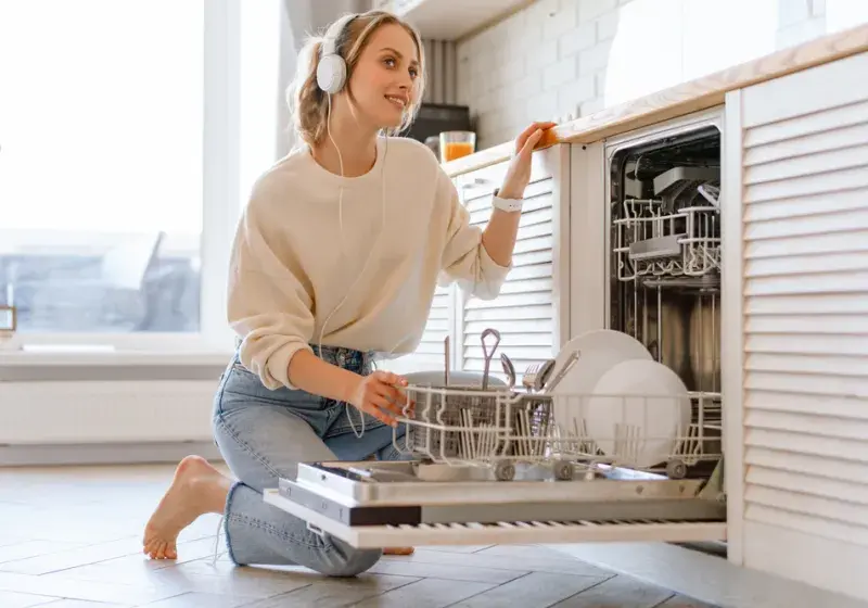 žena s myčkou na nádobí